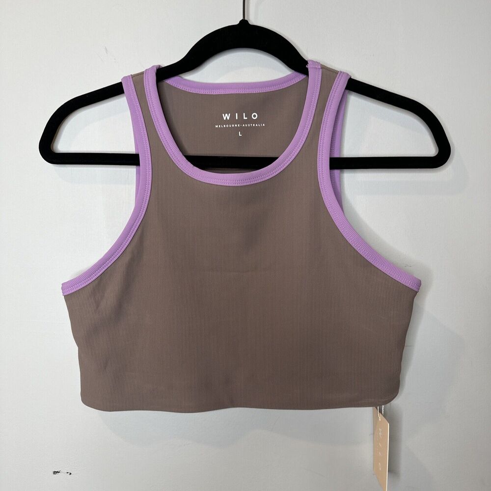 WILO The Label Racerback Sports Bra Color Block Mauve Purple Sz L NWT